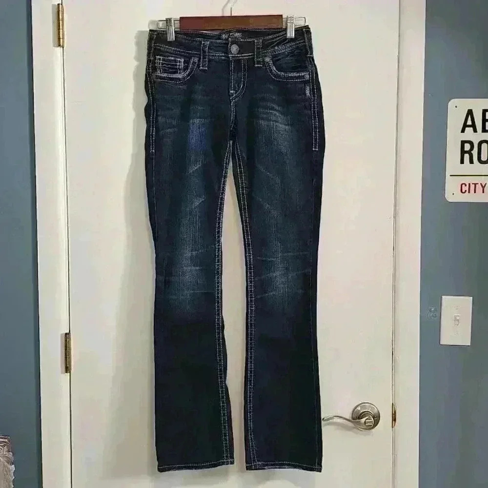 Silver Jeans Womens Aiko Mid Slim Boot Denim Size 27x31‎ Dark Wash